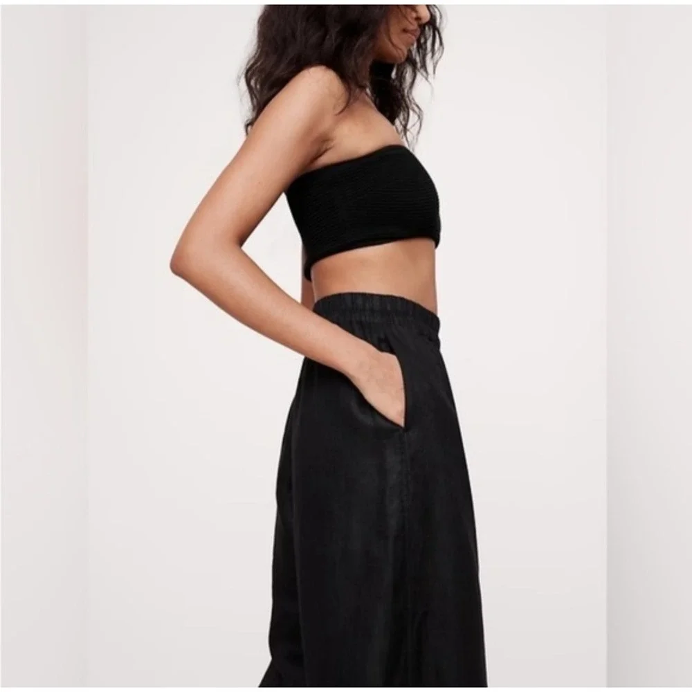 New Banana Republic‎ Pants XXL 100% Linen Pull-on Black Wide Leg Ankle Summer
